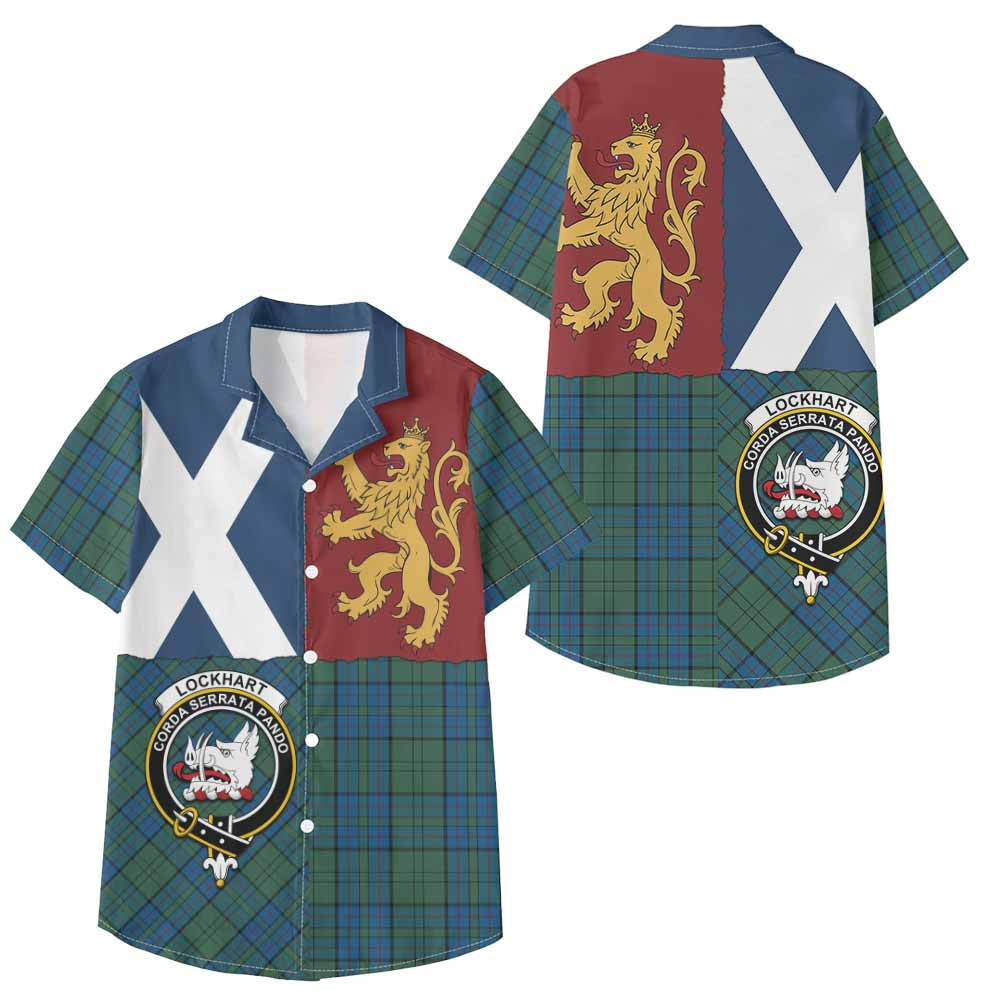 ScotsTee Shop Scottish Lockhart Crest Tartan Kid Hawaiian Shirt Lion Rampant Saltire Style