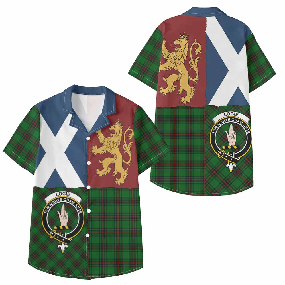 ScotsTee Shop Scottish Logie Crest Tartan Kid Hawaiian Shirt Lion Rampant Saltire Style