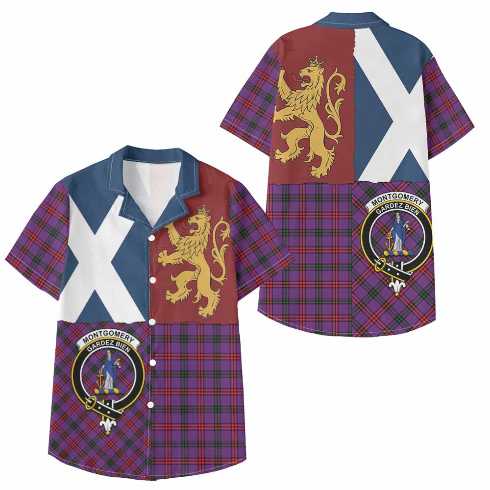 ScotsTee Shop Scottish Montgomery Crest Tartan Kid Hawaiian Shirt Lion Rampant Saltire Style