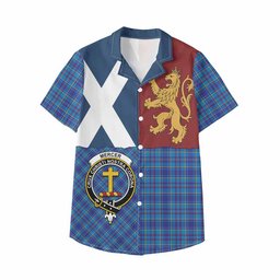 ScotsTee Shop Scottish Mercer Crest Tartan Kid Hawaiian Shirt Lion Rampant Saltire Style
