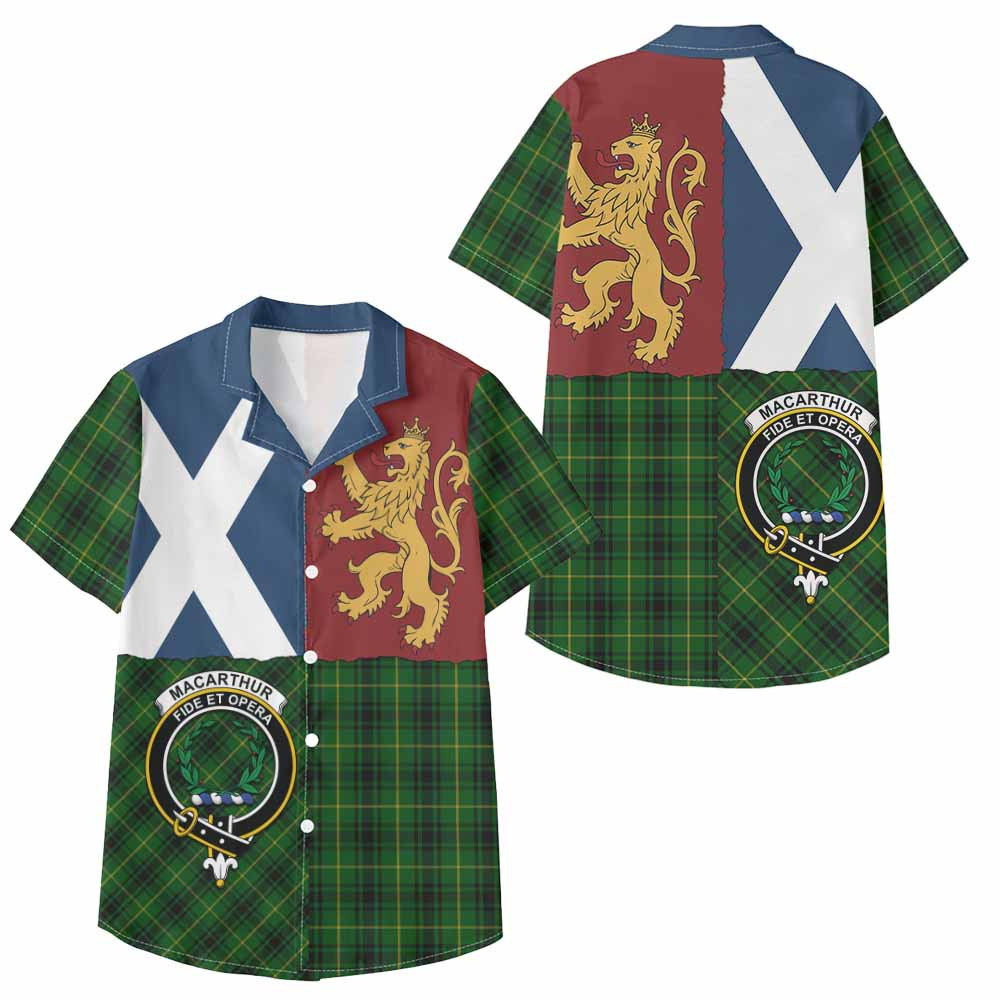 ScotsTee Shop Scottish MacArthur (McArthur) Crest Tartan Kid Hawaiian Shirt Lion Rampant Saltire Style