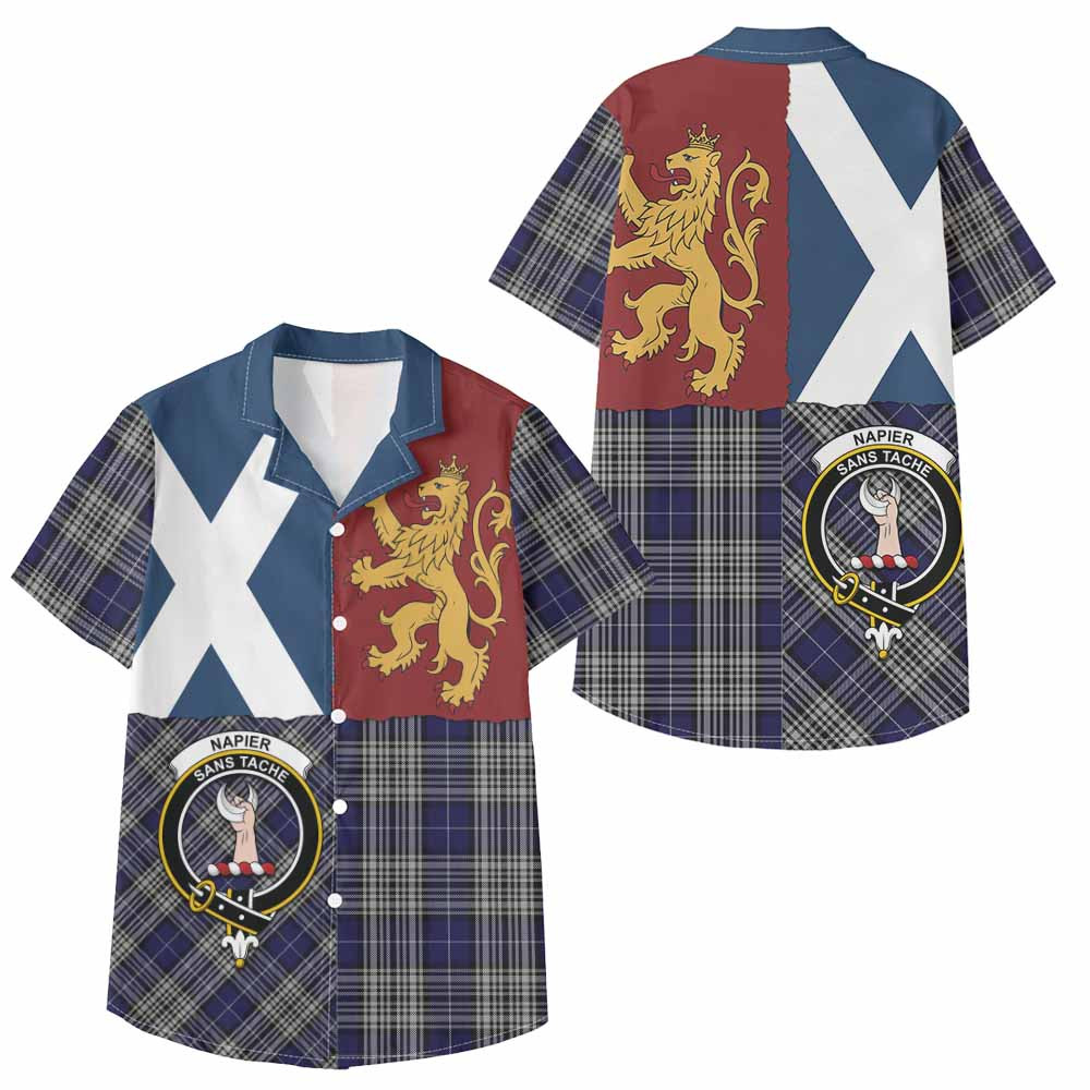 ScotsTee Shop Scottish Napier Crest Tartan Kid Hawaiian Shirt Lion Rampant Saltire Style