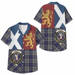 ScotsTee Shop Scottish Napier Crest Tartan Kid Hawaiian Shirt Lion Rampant Saltire Style