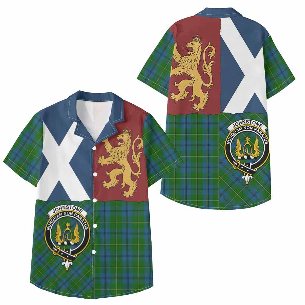ScotsTee Shop Scottish Johnstone (Johnston) Crest Tartan Kid Hawaiian Shirt Lion Rampant Saltire Style