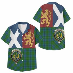 ScotsTee Shop Scottish Johnstone (Johnston) Crest Tartan Kid Hawaiian Shirt Lion Rampant Saltire Style