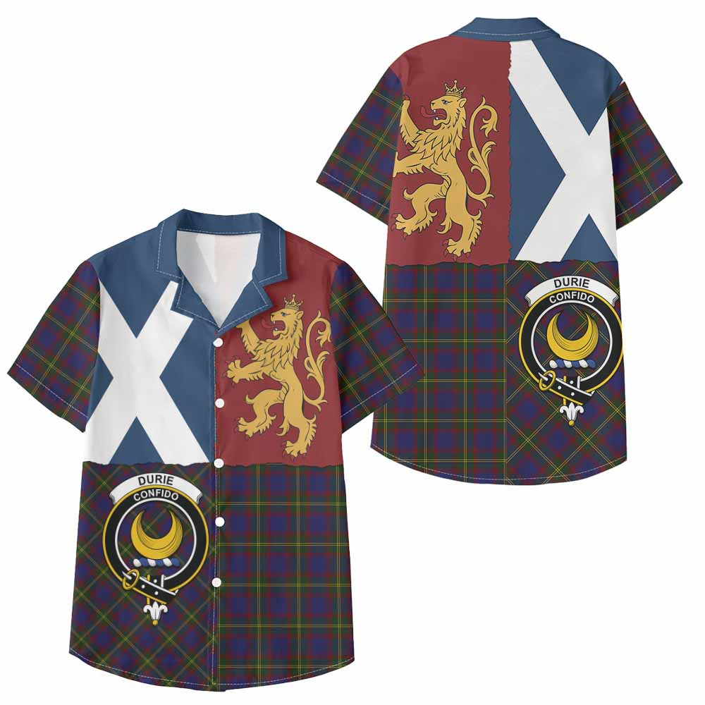 ScotsTee Shop Scottish Durie Crest Tartan Kid Hawaiian Shirt Lion Rampant Saltire Style