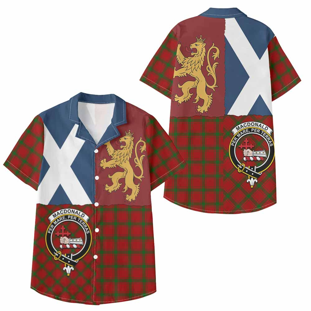 ScotsTee Shop Scottish MacDonald (McDonald) of Sleat Crest Tartan Kid Hawaiian Shirt Lion Rampant Saltire Style