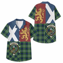 ScotsTee Shop Scottish Haliburton Crest Tartan Kid Hawaiian Shirt Lion Rampant Saltire Style