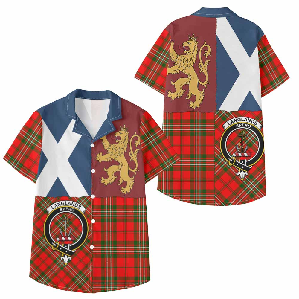ScotsTee Shop Scottish Langlands Crest Tartan Kid Hawaiian Shirt Lion Rampant Saltire Style