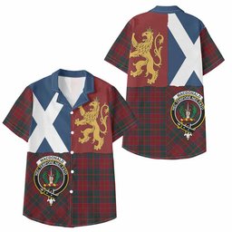 ScotsTee Shop Scottish MacDonald (McDonald) of Glencoe Crest Tartan Kid Hawaiian Shirt Lion Rampant Saltire Style
