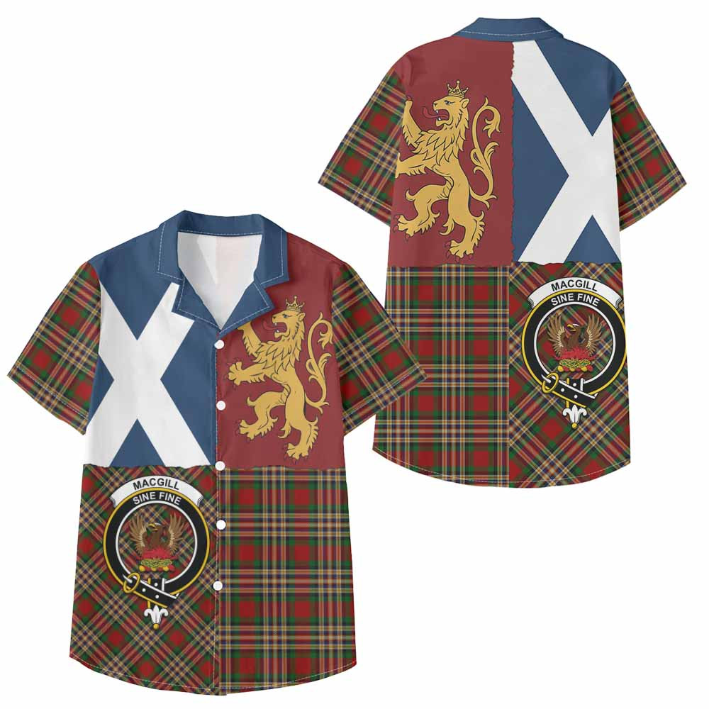 ScotsTee Shop Scottish MacGill (MakGill) Crest Tartan Kid Hawaiian Shirt Lion Rampant Saltire Style