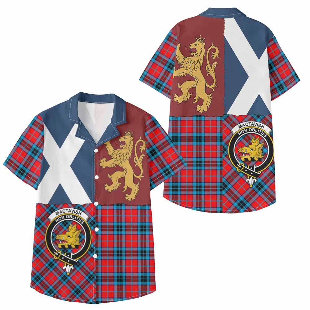ScotsTee Shop Scottish MacTavish (McTavish) Crest Tartan Kid Hawaiian Shirt Lion Rampant Saltire Style
