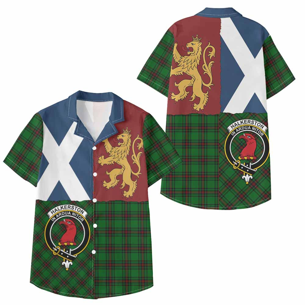 ScotsTee Shop Scottish Halkerston Crest Tartan Kid Hawaiian Shirt Lion Rampant Saltire Style