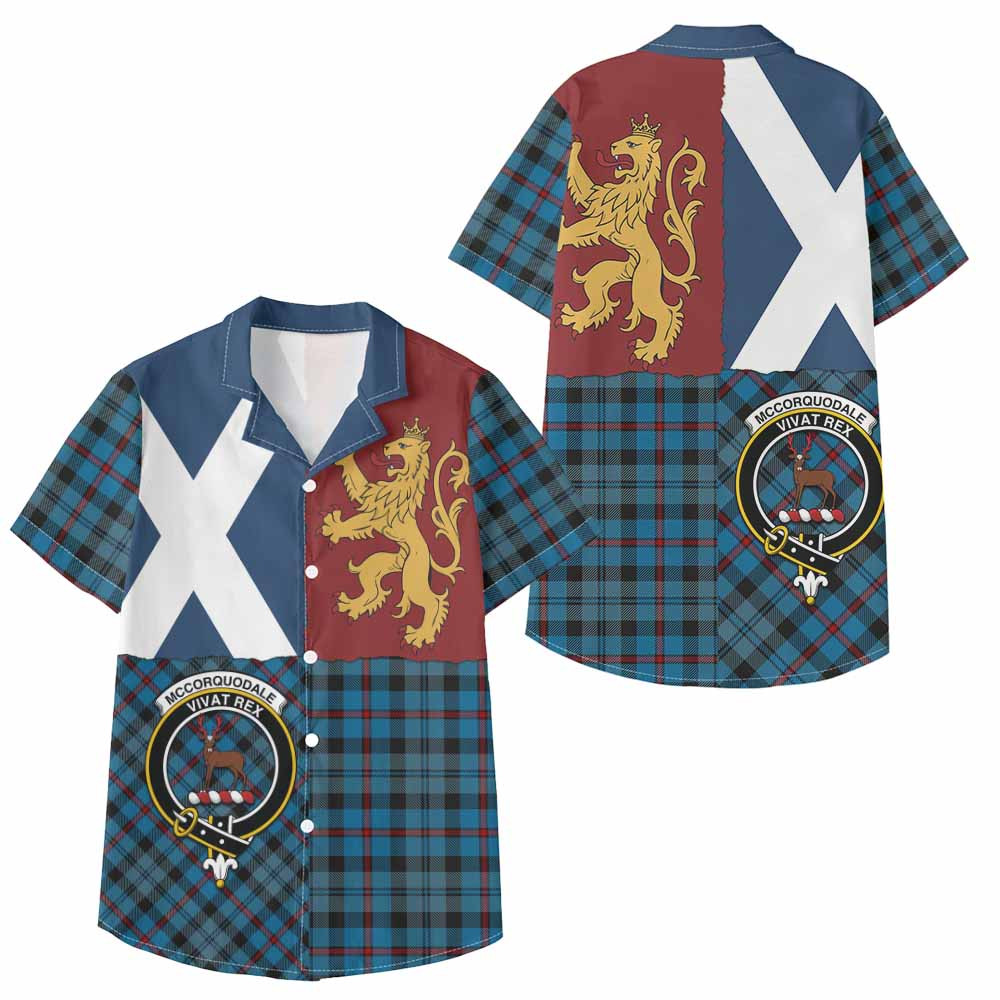 ScotsTee Shop Scottish MacCorquodale (McCorquodale) Crest Tartan Kid Hawaiian Shirt Lion Rampant Saltire Style