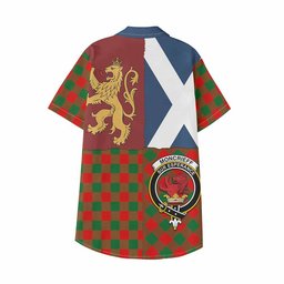ScotsTee Shop Scottish Moncrieff (Moncreiffe) Crest Tartan Kid Hawaiian Shirt Lion Rampant Saltire Style