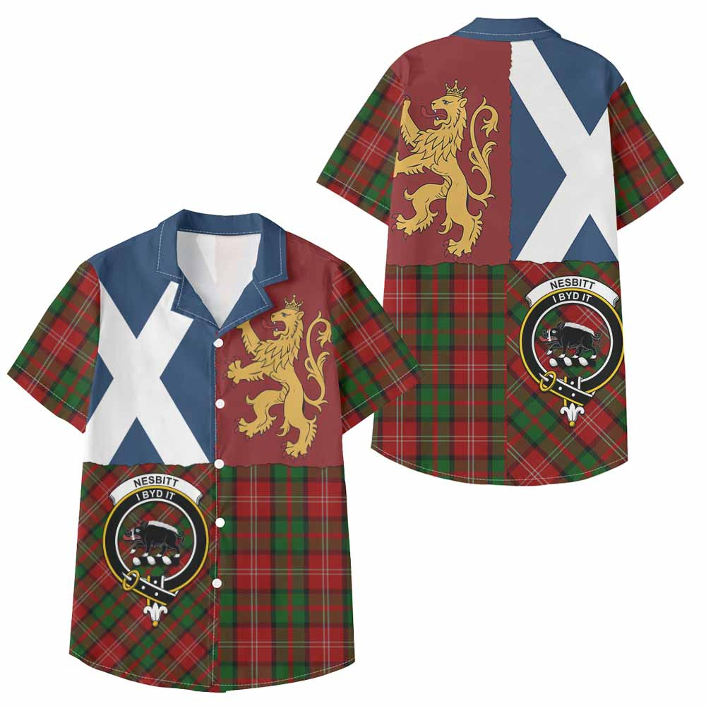 ScotsTee Shop Scottish Nesbitt (Nisbet) Crest Tartan Kid Hawaiian Shirt Lion Rampant Saltire Style