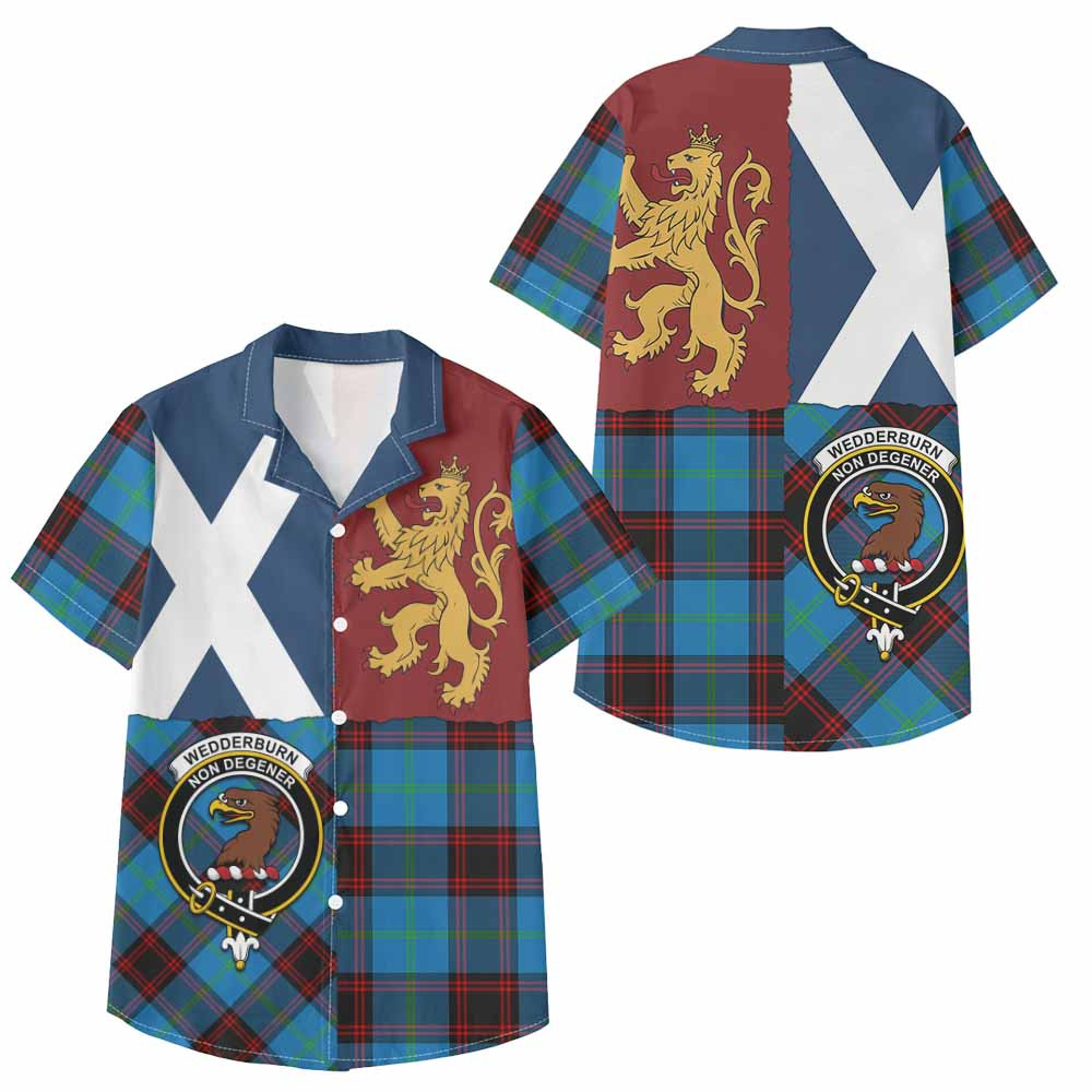 ScotsTee Shop Scottish Wedderburn Crest Tartan Kid Hawaiian Shirt Lion Rampant Saltire Style