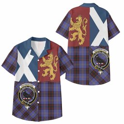 ScotsTee Shop Scottish Rutherford Crest Tartan Kid Hawaiian Shirt Lion Rampant Saltire Style