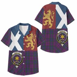 ScotsTee Shop Scottish Wardlaw Crest Tartan Kid Hawaiian Shirt Lion Rampant Saltire Style