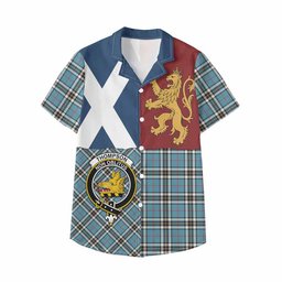 ScotsTee Shop Scottish Thompson (Thomson) Crest Tartan Kid Hawaiian Shirt Lion Rampant Saltire Style