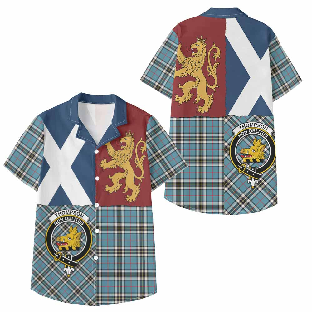 ScotsTee Shop Scottish Thompson (Thomson) Crest Tartan Kid Hawaiian Shirt Lion Rampant Saltire Style