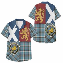 ScotsTee Shop Scottish Thompson (Thomson) Crest Tartan Kid Hawaiian Shirt Lion Rampant Saltire Style