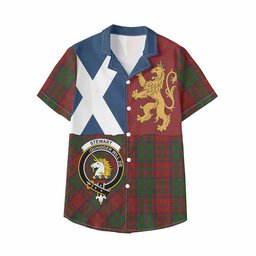 ScotsTee Shop Scottish Stewart (Stuart) of Appin Crest Tartan Kid Hawaiian Shirt Lion Rampant Saltire Style