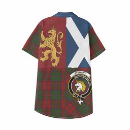 ScotsTee Shop Scottish Stewart (Stuart) of Appin Crest Tartan Kid Hawaiian Shirt Lion Rampant Saltire Style