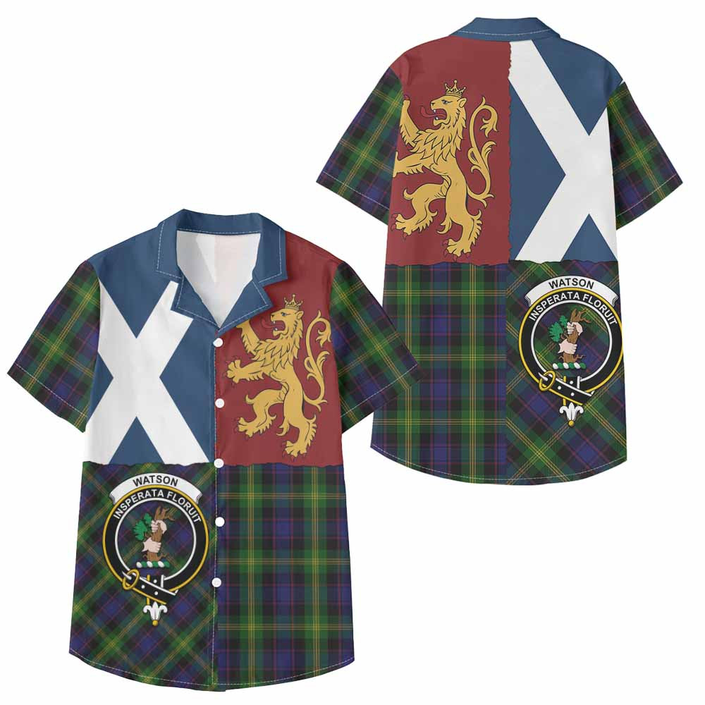 ScotsTee Shop Scottish Watson Crest Tartan Kid Hawaiian Shirt Lion Rampant Saltire Style