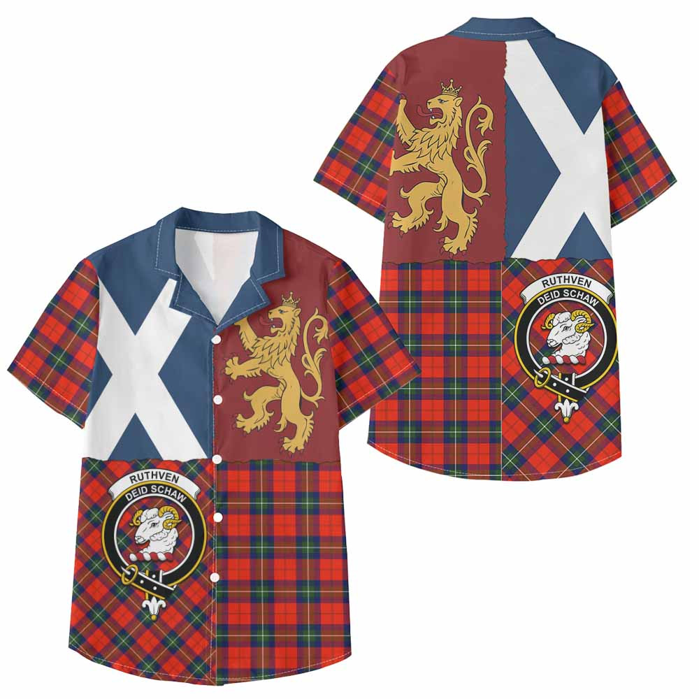 ScotsTee Shop Scottish Ruthven Crest Tartan Kid Hawaiian Shirt Lion Rampant Saltire Style