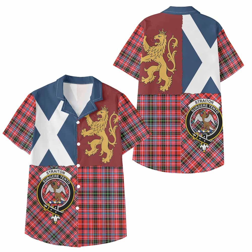 ScotsTee Shop Scottish Straiton Crest Tartan Kid Hawaiian Shirt Lion Rampant Saltire Style