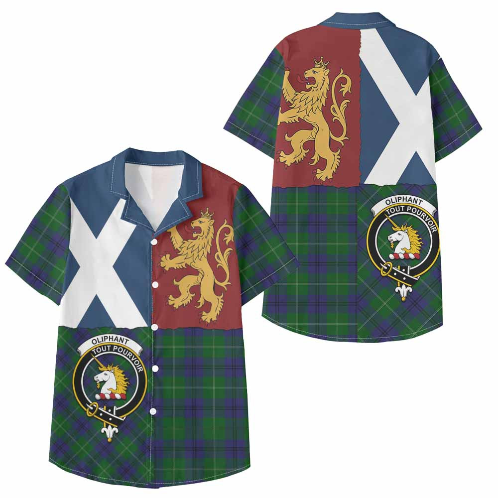 ScotsTee Shop Scottish Oliphant Crest Tartan Kid Hawaiian Shirt Lion Rampant Saltire Style