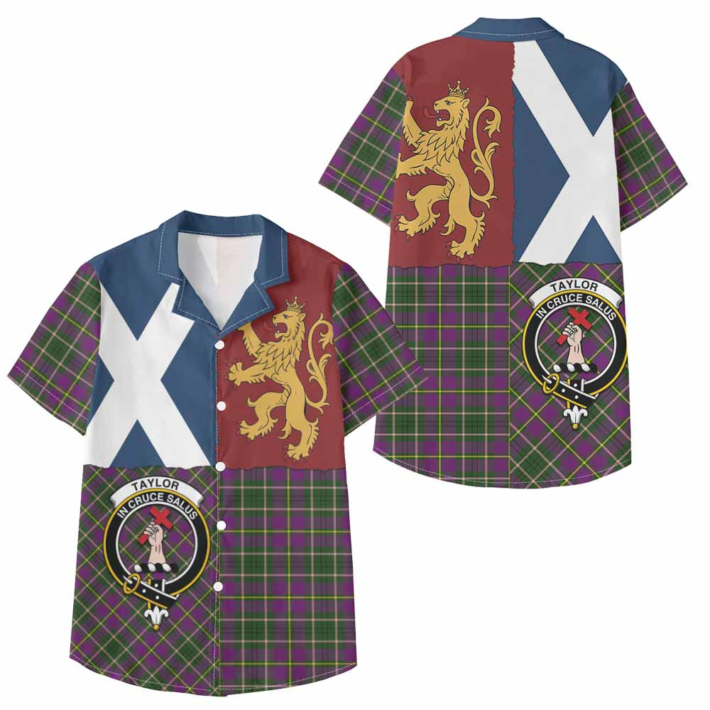 ScotsTee Shop Scottish Taylor (Tailyour) Crest Tartan Kid Hawaiian Shirt Lion Rampant Saltire Style