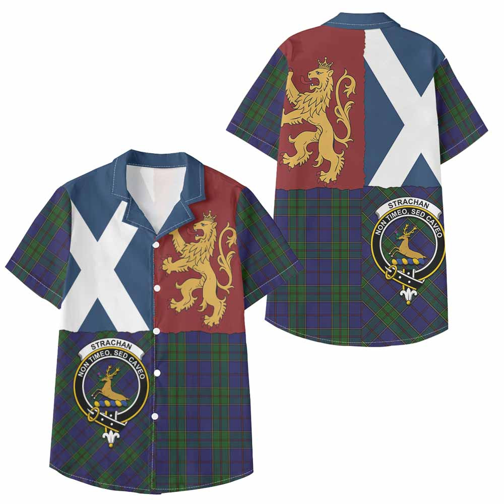 ScotsTee Shop Scottish Strachan Crest Tartan Kid Hawaiian Shirt Lion Rampant Saltire Style