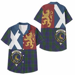 ScotsTee Shop Scottish Strachan Crest Tartan Kid Hawaiian Shirt Lion Rampant Saltire Style