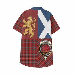 ScotsTee Shop Scottish Stewart (Stuart) of Bute Crest Tartan Kid Hawaiian Shirt Lion Rampant Saltire Style
