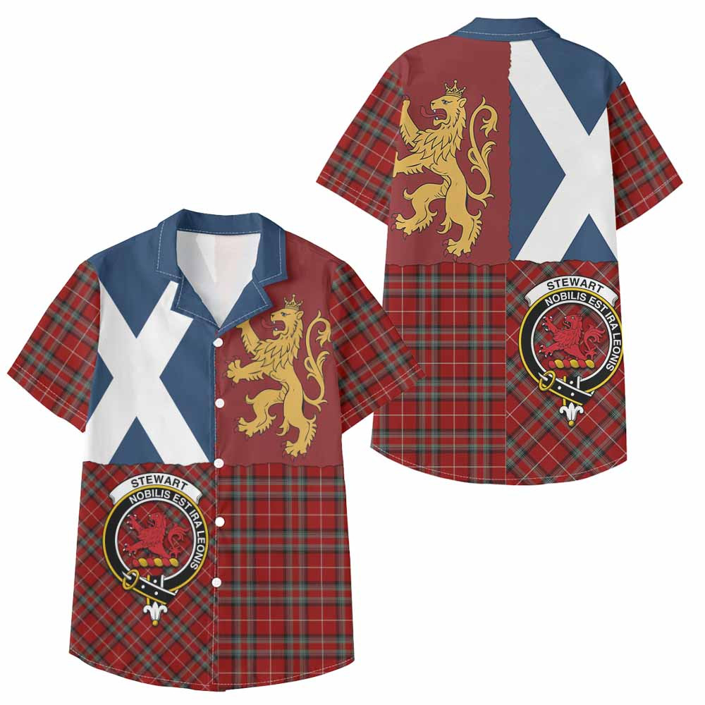 ScotsTee Shop Scottish Stewart (Stuart) of Bute Crest Tartan Kid Hawaiian Shirt Lion Rampant Saltire Style