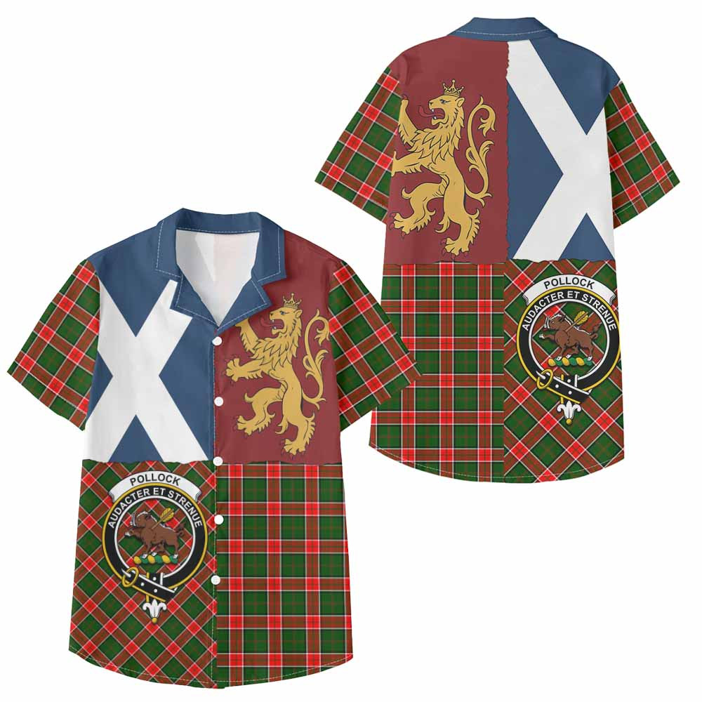 ScotsTee Shop Scottish Pollock Crest Tartan Kid Hawaiian Shirt Lion Rampant Saltire Style