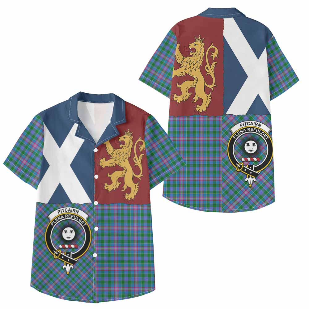 ScotsTee Shop Scottish Pitcairn Crest Tartan Kid Hawaiian Shirt Lion Rampant Saltire Style