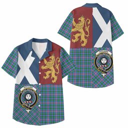 ScotsTee Shop Scottish Pitcairn Crest Tartan Kid Hawaiian Shirt Lion Rampant Saltire Style