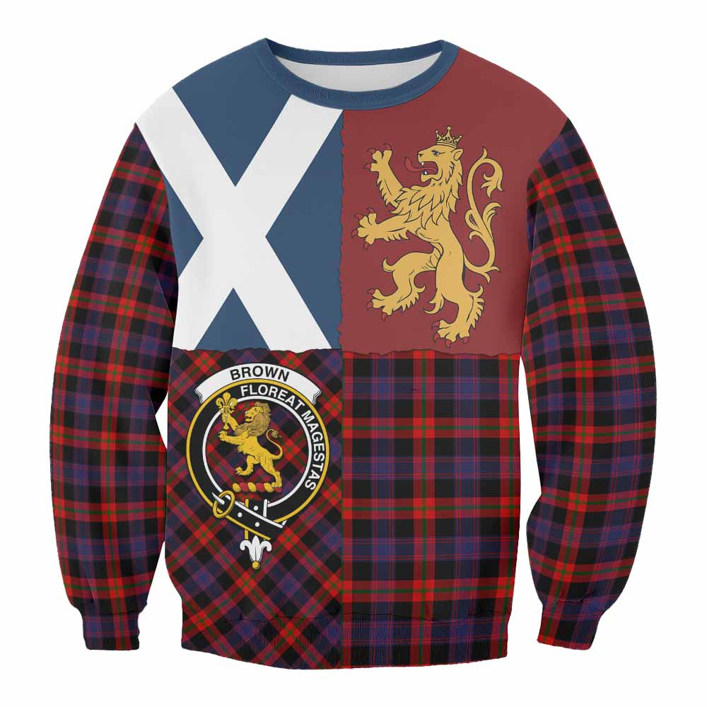 ScotsTee Shop Brown (Broun) Crest Tartan Sweatshirt with Lion Rampant Saltire Style
