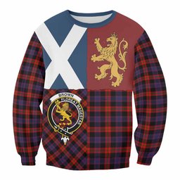 ScotsTee Shop Brown (Broun) Crest Tartan Sweatshirt with Lion Rampant Saltire Style