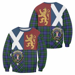 ScotsTee Shop Donnachaidh Crest Tartan Sweatshirt with Lion Rampant Saltire Style