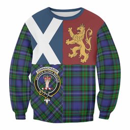 ScotsTee Shop Donnachaidh Crest Tartan Sweatshirt with Lion Rampant Saltire Style