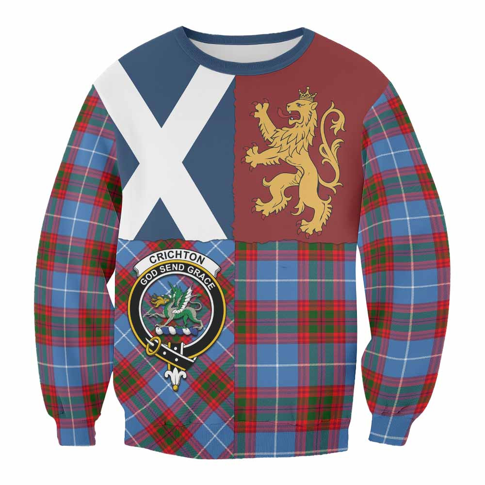 ScotsTee Shop Crichton (Crighton) Crest Tartan Sweatshirt with Lion Rampant Saltire Style
