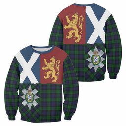 ScotsTee Shop Black Watch Crest Tartan Sweatshirt with Lion Rampant Saltire Style