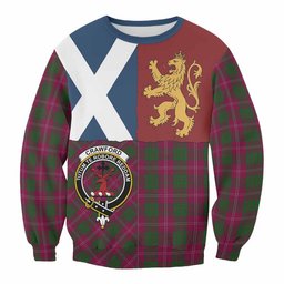 ScotsTee Shop Crawford Crest Tartan Sweatshirt with Lion Rampant Saltire Style