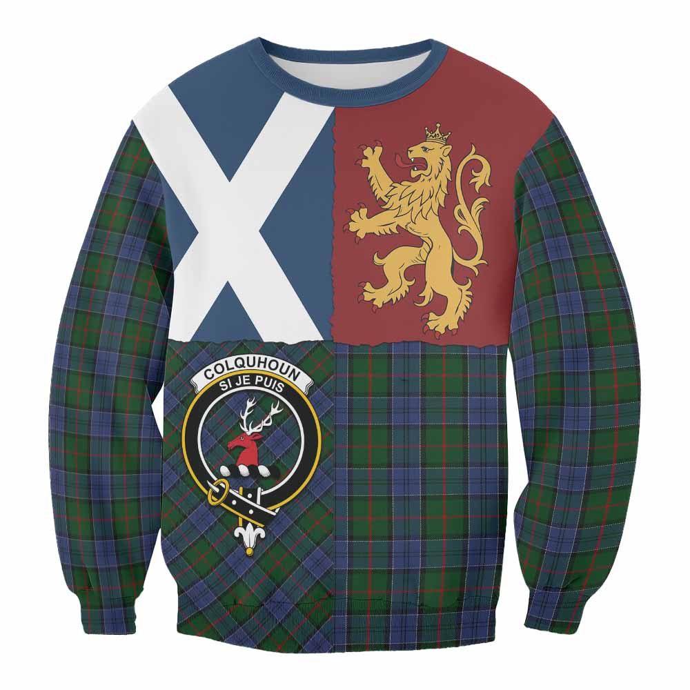 ScotsTee Shop Colquhoun Crest Tartan Sweatshirt with Lion Rampant Saltire Style