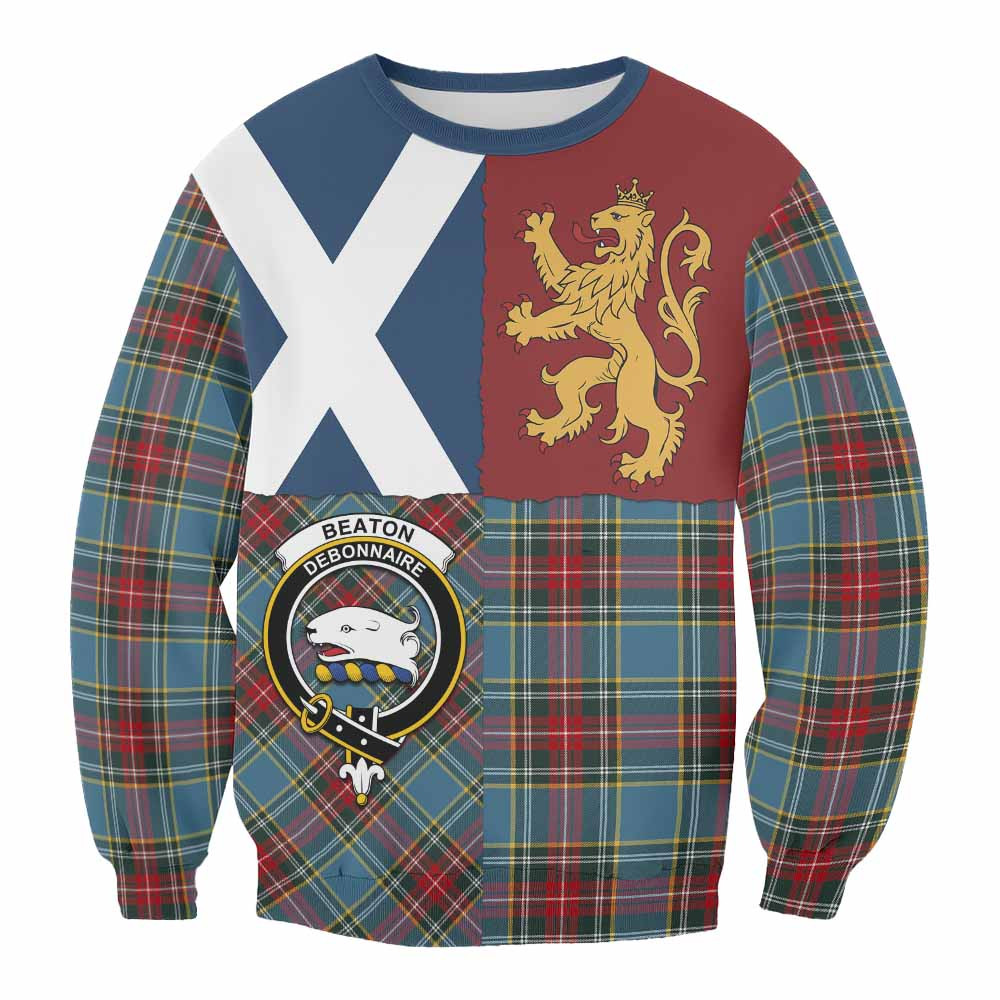 ScotsTee Shop Beaton Crest Tartan Sweatshirt with Lion Rampant Saltire Style