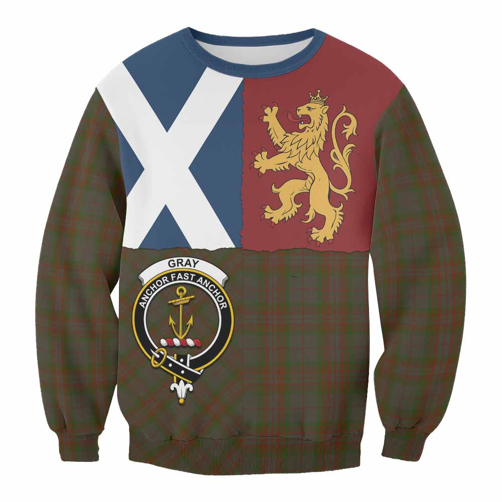 ScotsTee Shop Gray Crest Tartan Sweatshirt with Lion Rampant Saltire Style